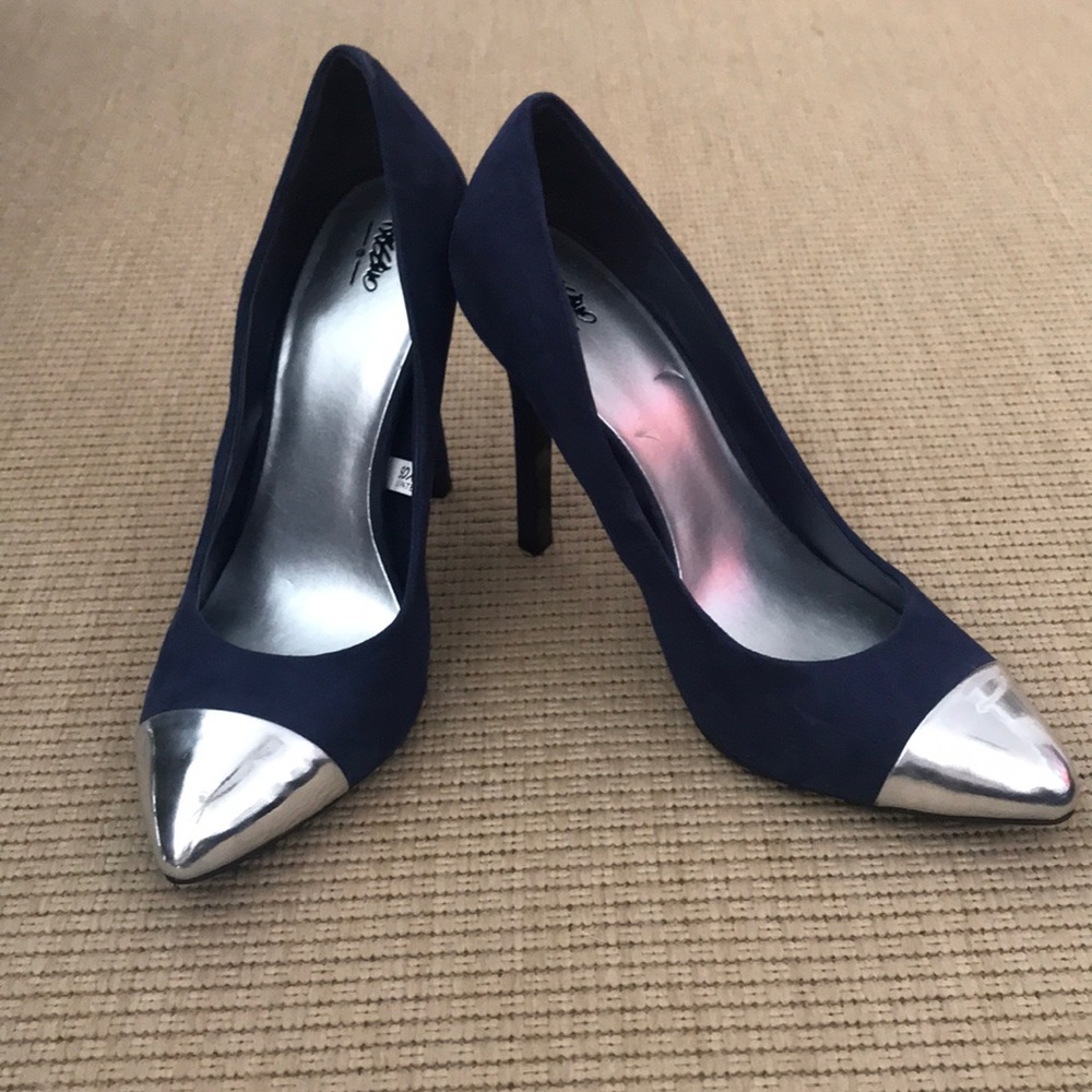 4 inch blue faux suede 4 inch heels